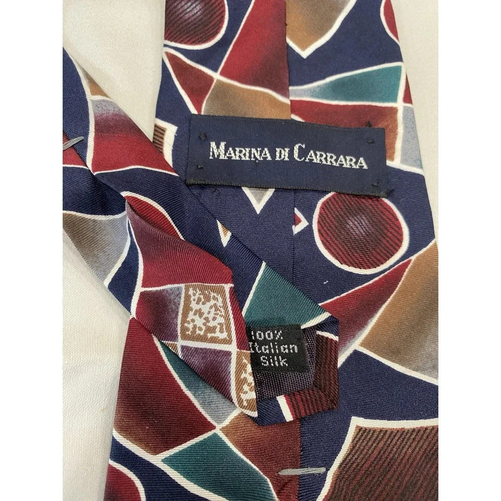 Marina di Carrara Tie 100% Italian Silk Navy Geometric Abstract USA 58.5x3.8 EUC
